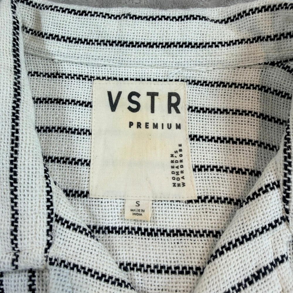 VSTR Mens Button Down Shirt Striped Knit Short Sleeve Cotton White Black S - Picture 3 of 7